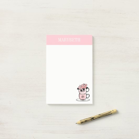 Tea Teacup Flowers Personalized Post-it Notes (Op bureau)