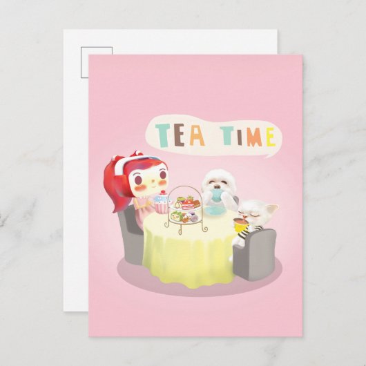 Tea Time Aankondigingskaart (Voorkant / Achterkant)