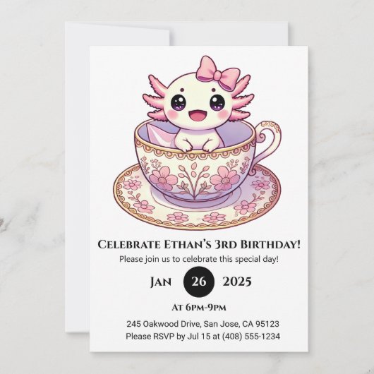 Tea Time Axolotl Birthday Kaart (Voorkant)