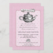 Tea Time Baby shower Invitation - Roze Kaart (Voorkant / Achterkant)