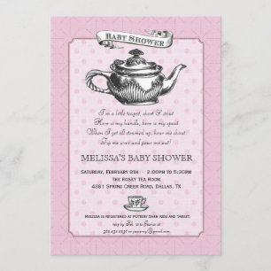 Tea Time Baby shower Invitation - Roze Kaart