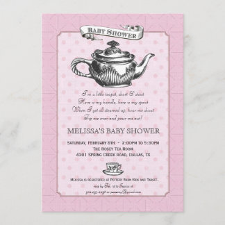 Tea Time Baby shower Invitation - Roze Kaart