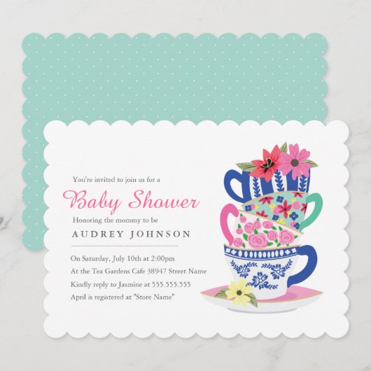 Tea Time Baby shower Uitnodiging (Voorkant / Achterkant)