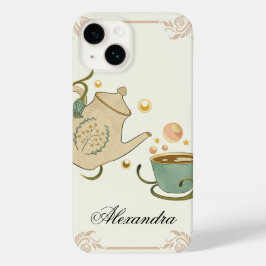 Tea Time, beige grafische kunst, Floral geïnspiree Case-Mate iPhone 14 Hoesje