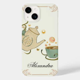 Tea Time, beige grafische kunst, Floral geïnspiree Case-Mate iPhone 14 Hoesje