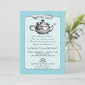 Tea Time Birthday Party Invitation - Aqua Blue Kaart (Staand voorkant)