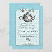 Tea Time Birthday Party Invitation - Aqua Blue Kaart (Voorkant / Achterkant)