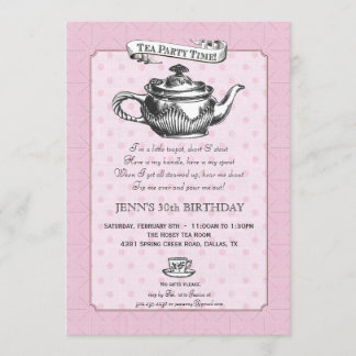 Tea Time Birthday Party Invitation - Roze Kaart