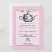 Tea Time Birthday Party Invitation - Roze Kaart (Voorkant)