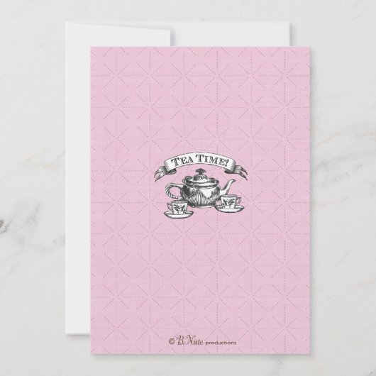 Tea Time Birthday Party Invitation - Roze Kaart (Achterkant)