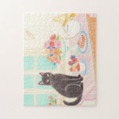 Tea-Time Black Cat Puzzle – Cozy Winter Gift Idea Legpuzzel (Verticaal)