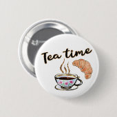 Tea time Button, Tea Button, ronde grappige knop Ronde Button 5,7 Cm (Voorkant /achterkant)