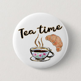 Tea time Button, Tea Button, ronde grappige knop Ronde Button 5,7 Cm