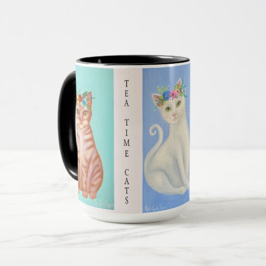 Tea Time Cats Whimsical Art Mok (Voorkant links)