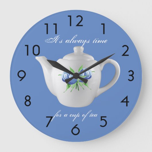 Tea Time Clock (blauw) Grote Klok (Voorkant)