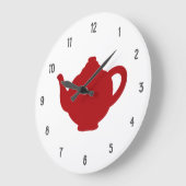 Tea Time Clock, moderne rode theepot Grote Klok (Hoek)