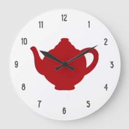 Tea Time Clock, moderne rode theepot Grote Klok