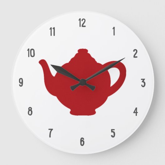Tea Time Clock, moderne rode theepot Grote Klok (Voorkant)