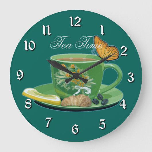 Tea Time Cup & Saucer Wall Clock Grote Klok (Voorkant)