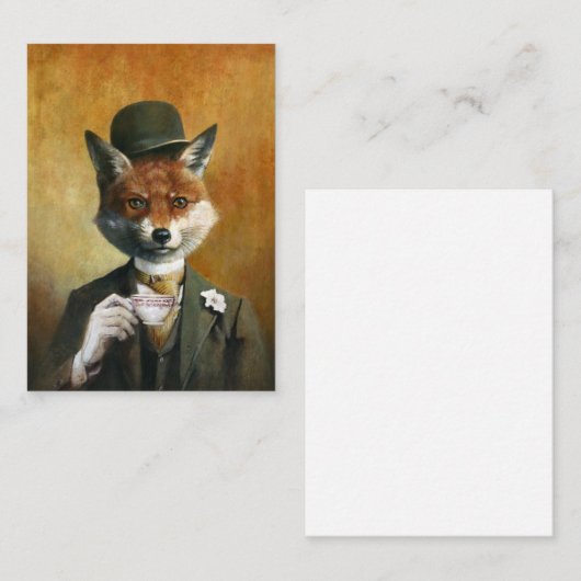 Tea Time de heer Fox ACEO Visitekaartje (Voorkant / Achterkant)