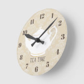 Tea Time Elegant Teapot Cream Damask Ronde Klok (Hoek)