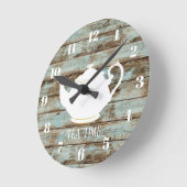 Tea Time Elegant Teapot Rustic Barn Wood Ronde Klok (Hoek)