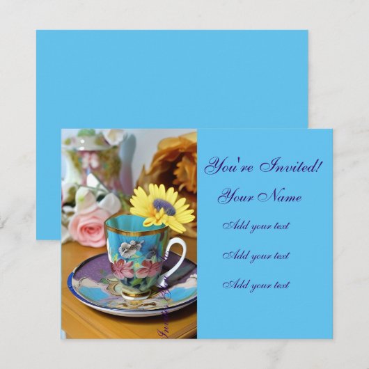Tea Time-Floral Teacup-uitnodigingen Kaart (Voorkant / Achterkant)