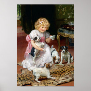 Tea Time for Fox Terrier Puppies  Dog Print