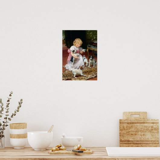 Tea Time for Fox Terrier Puppies  Dog Print (Keuken)