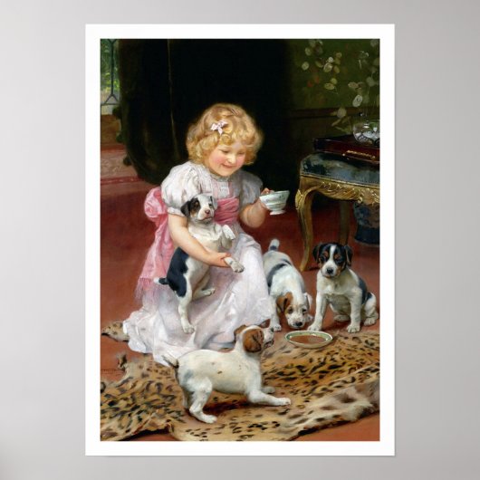 Tea Time for Fox Terrier Puppies Dog Print (Voorkant)