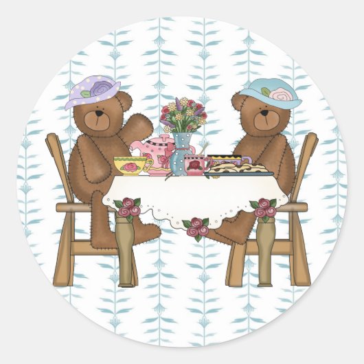 Tea Time for Teddies Ronde Sticker (Voorkant)