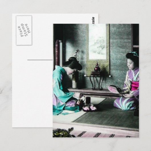 Tea Time for Two in Old Japan  Geisha Briefkaart (Voorkant / Achterkant)