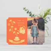 Tea Time Girl Birthday Party Photo Invitation Kaart (Staand voorkant)