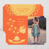 Tea Time Girl Birthday Party Photo Invitation Kaart (Voorkant / Achterkant)