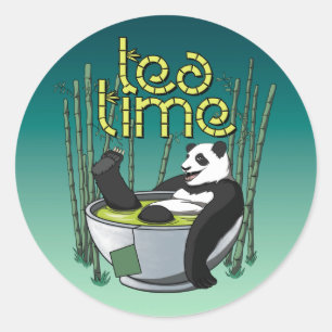 Tea Time Happy Panda Ronde Sticker
