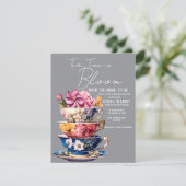 Tea Time in Bloom Bridal Shower Invitation  RSVP Kaartje (Staand voorkant)