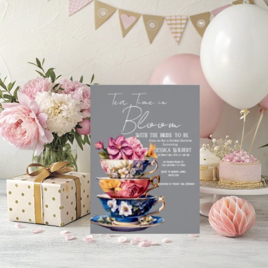 Tea Time in Bloom Bridal Shower Invitation  RSVP Kaartje
