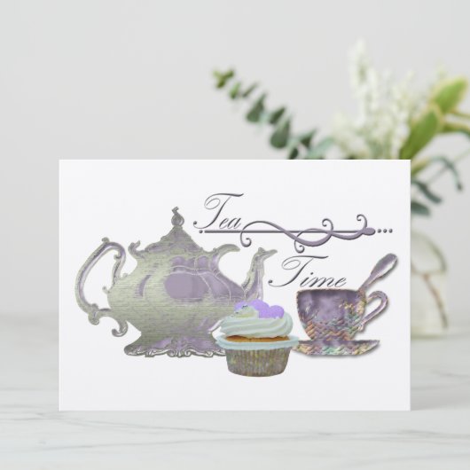 Tea Time Invitation Kaart (Staand voorkant)
