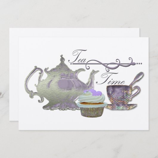 Tea Time Invitation Kaart (Voorkant / Achterkant)