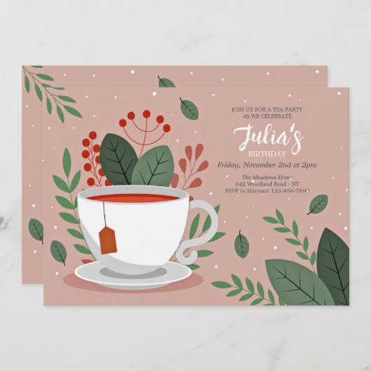 Tea Time Invitation Kaart (Voorkant / Achterkant)