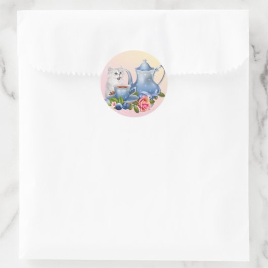 Tea time kitten ronde sticker (Tas)