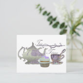 Tea Time. Lila kunst van theepot, theepot en cupca Briefkaart (Staand voorkant)