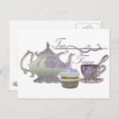 Tea Time. Lila kunst van theepot, theepot en cupca Briefkaart (Voorkant / Achterkant)