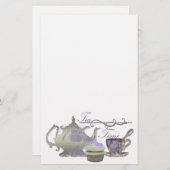Tea Time. Lila kunst van theepot, theepot en cupca Briefpapier (Voorkant / Achterkant)