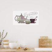 Tea time lila theepot, teacup en cupcake Poster (Keuken)