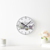 Tea Time. Lilac Teapot, Teacup and Cupcake Art Ronde Klok (Huis)