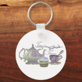 Tea Time. Lilac Teapot, Teacup and Cupcake Art Sleutelhanger (Voorkant)