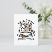 Tea Time Meow Time - Schattige kat en thee ontwerp Briefkaart (Staand voorkant)