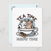Tea Time Meow Time - Schattige kat en thee ontwerp Briefkaart (Voorkant / Achterkant)