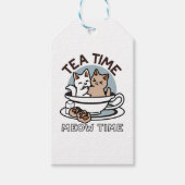 Tea Time Meow Time - Schattige kat en thee ontwerp Cadeaulabel (Voorkant)